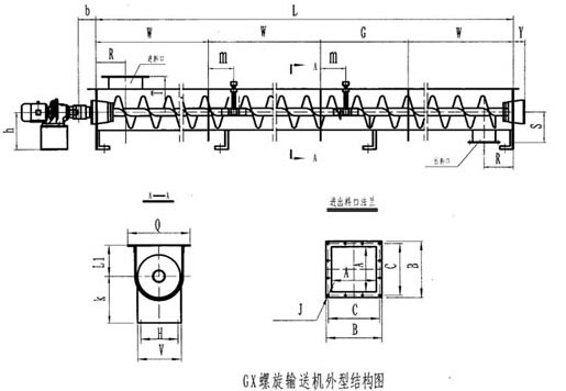 GX型螺旋輸送(sòng)機尺寸