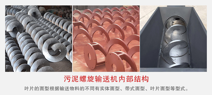 汙泥螺旋輸送機不同的粘性的物料對應（yīng）不同材質的螺旋葉片。